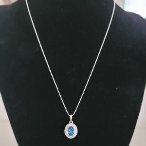 SOLD...Reversable Natural London Blue Topaz and White Zircon Necklace